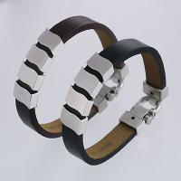 Stainless Steel Bracelets with Brown Leather Strap / Black Leather Strap