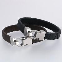 Stainless Steel Bracelets with Brown Bolo Leather Strap or Black Bolo Leather Strap