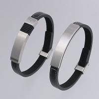 Stainless Steel Bracelets with White Diamond and Leather Strap in White stitches