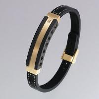 Stainless Steel Bracelets in IP Gold & IP Black with Black Diamond and Leather Strap in White Stitches