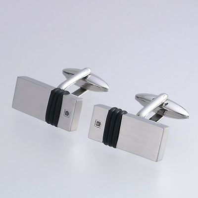 Stainless Steel Cufflinks with Black Diamonds